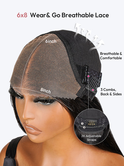 6x8 Ultra Undetectable HD Lace Wig With Natural Black Body Wave Ready To Go Wig 300% High Density