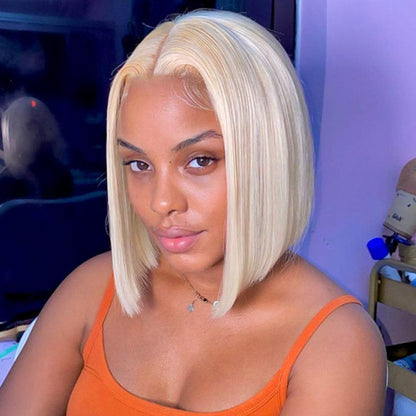 Blonde Bob Wig Short 613 Color Straight 2*6 Lace Front Bob Wigs Pre Cut Lace