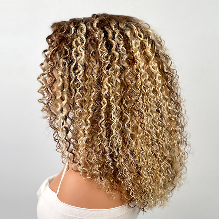 Curly Blonde Balayage Wig Highlight Lace Front Wigs With Dark Roots