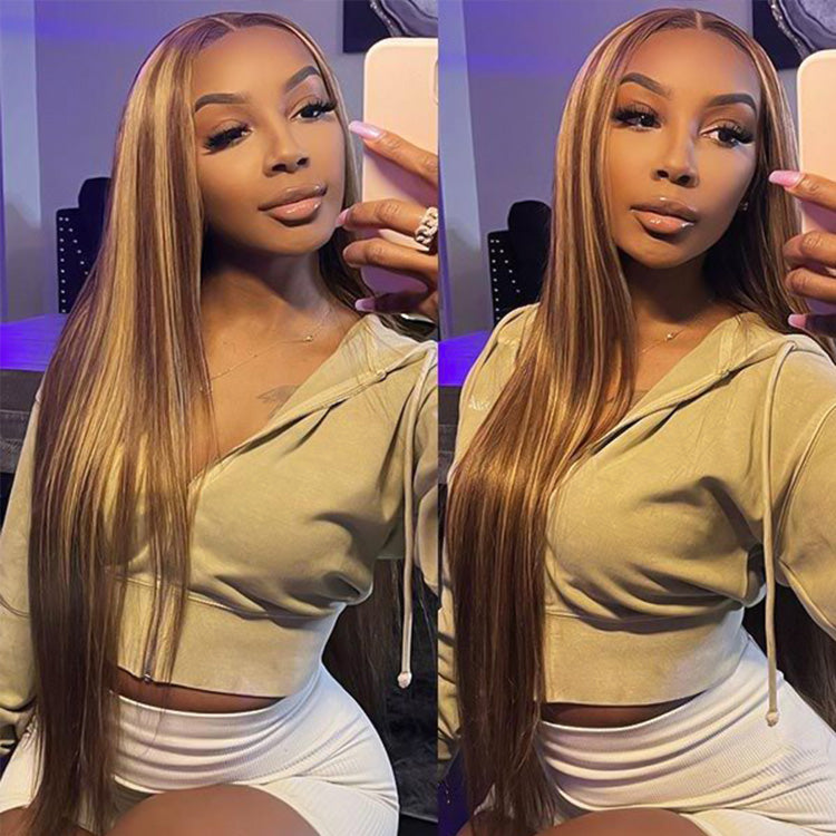 Highlight Wigs Straight Hair Ombre Wigs Customized Human Hair Lace Front Wig
