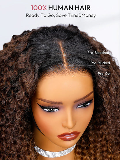Ombre Brown And Honey Brown Jerry Curly Wig Ready To Go 5x7 Lace Frontal Wig Human Hair