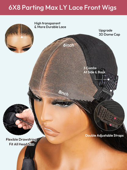 Dark Brown Straight Wig With M Shaped Hairline 6x8 Ready To Go Undetectable Lace Front Wig