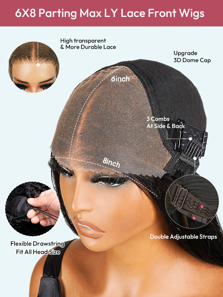 6x8 Lace Front Wear Go Body Wave Wig With M Hairline Colored Black Ombre Brown Voluminous Premium Human Hair