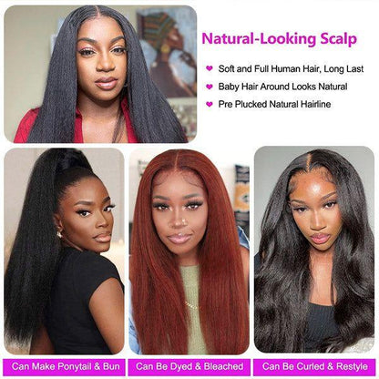 Glueless Ready To Go Wigs - Yaki Straight 4*7 Pre-cut Lace Closure Wig Human Hair