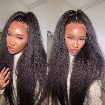 Glueless Ready To Go Wigs - Yaki Straight 4*7 Pre-cut Lace Closure Wig Human Hair