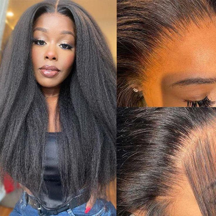 Glueless Ready To Go Wigs - Yaki Straight 4*7 Pre-cut Lace Closure Wig Human Hair