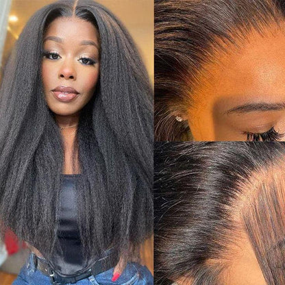Glueless Ready To Go Wigs - Yaki Straight 4*7 Pre-cut Lace Closure Wig Human Hair