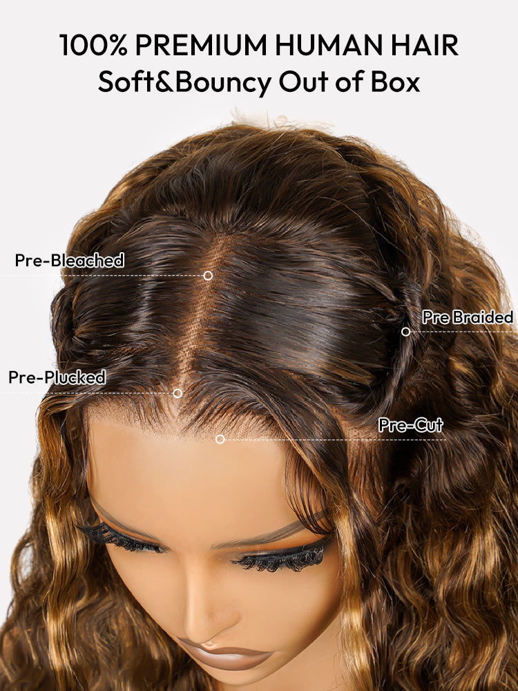 Blonde Highlight Wig Glueless 13x4 Crimped Wavy Lace Front Wig