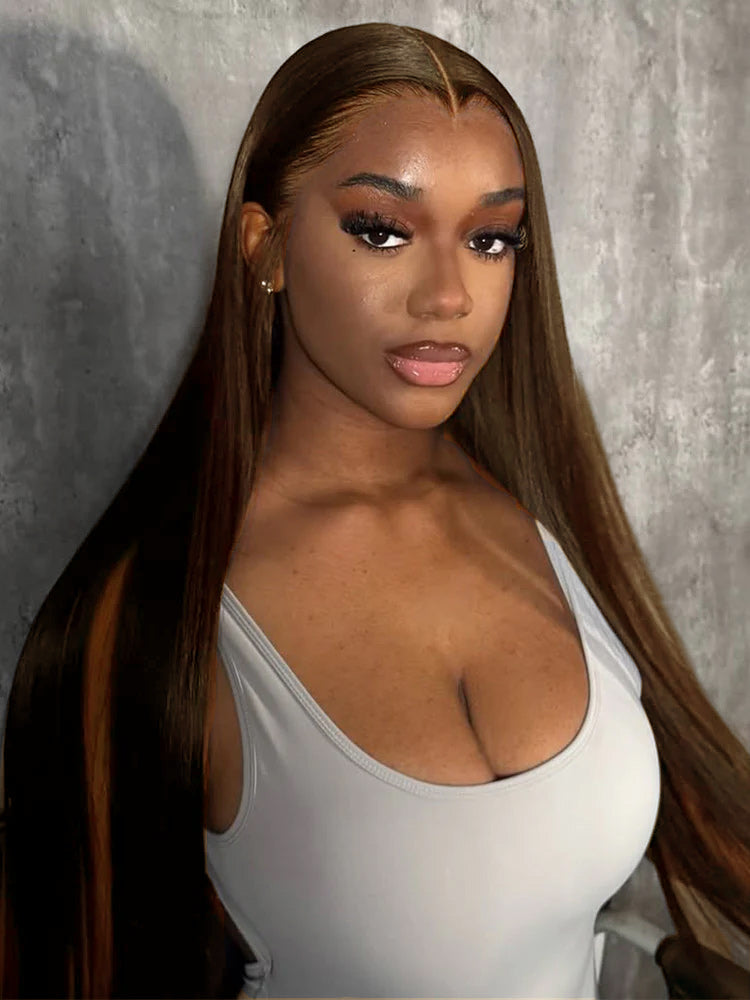 Dark Brown Straight Wig With M Shaped Hairline 6x8 Ready To Go Undetectable Lace Front Wig