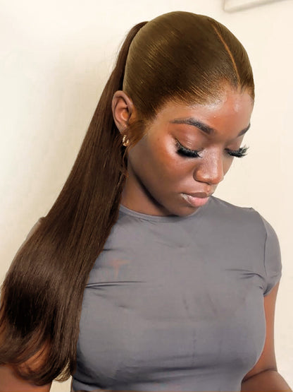 Dark Brown Straight Wig With M Shaped Hairline 6x8 Ready To Go Undetectable Lace Front Wig