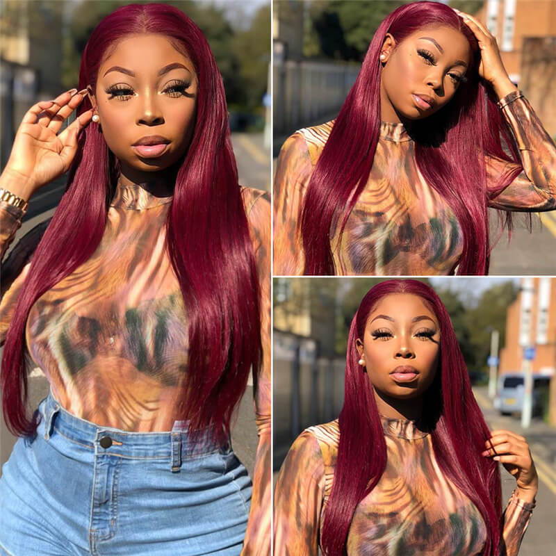 Colored Lace Front Wigs Straight Pre Plucked Human Hair With Baby Hair