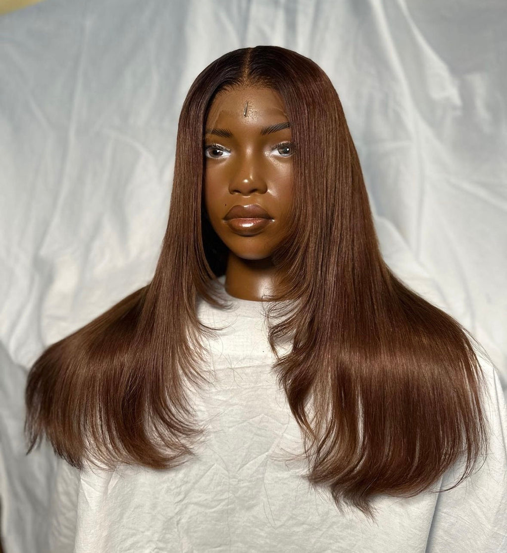 HD 5x5 closure Brown layered straight frontal