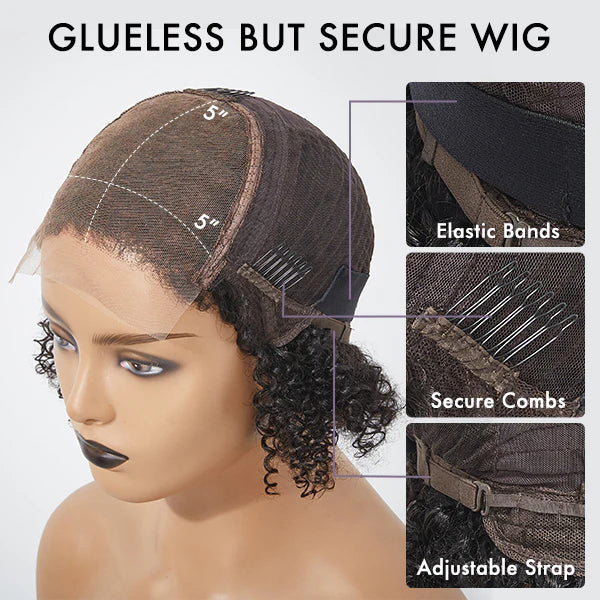 Ombre Brown Highlight / Natural Black Deep Curly Glueless 5x5 Closure Lace Wig