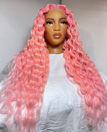 HD 5x5 closure cotton candy pink wavy frontal