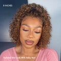 Jet Black / Brown Highlight Short Cut Slicked Back Curly Ear-to-ear Wide T Lace Wig