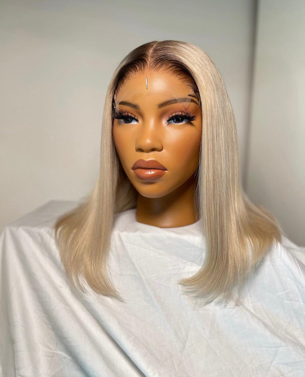 HD 5x5 closure white gold straight frontal bob