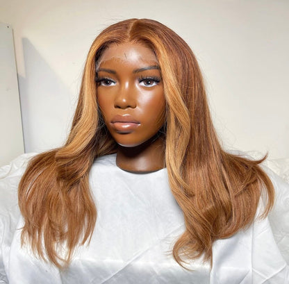 HD 6x6 closure honey blonde curtain bang straight frontal unit