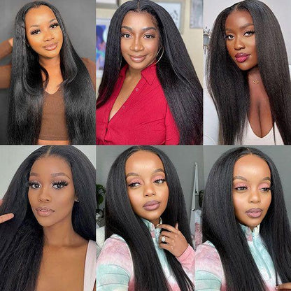 Glueless Ready To Go Wigs - Yaki Straight 4*7 Pre-cut Lace Closure Wig Human Hair