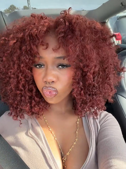 Colored Burmese Ready To Go Lace Wig With Reddish Brown Premium Human Hair With Full Spiral