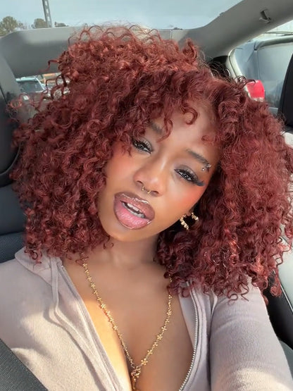 Colored Burmese Ready To Go Lace Wig With Reddish Brown Premium Human Hair With Full Spiral