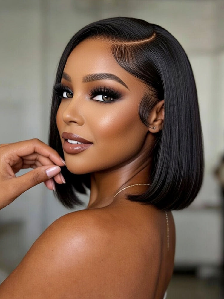 13x4 HD Lace Front Straight Bob Wig With Pre-C Part Pre Plucked Hairline Ready to Go With Elastic Drawstring