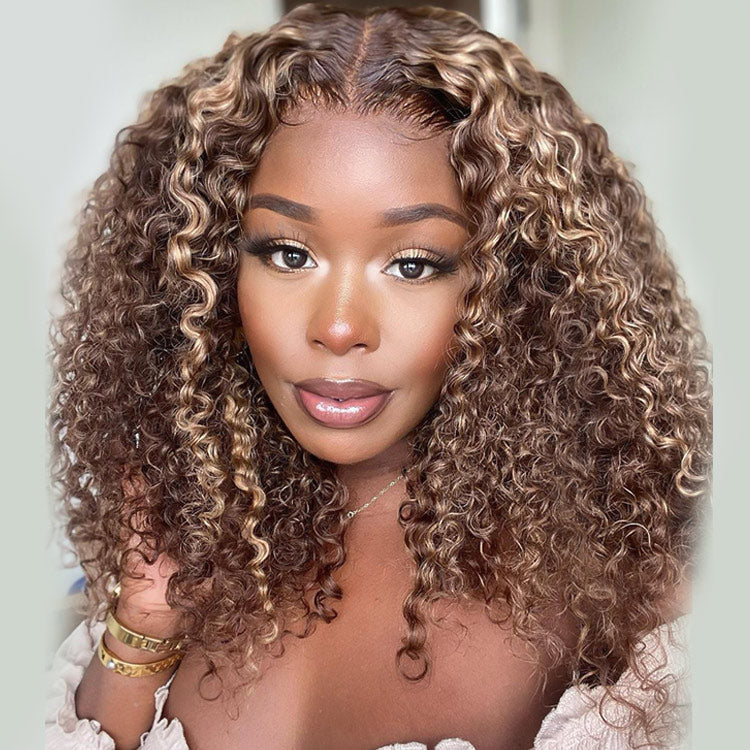 Balayage Highlight Wigs Curly Human Hair Wig With Highlights