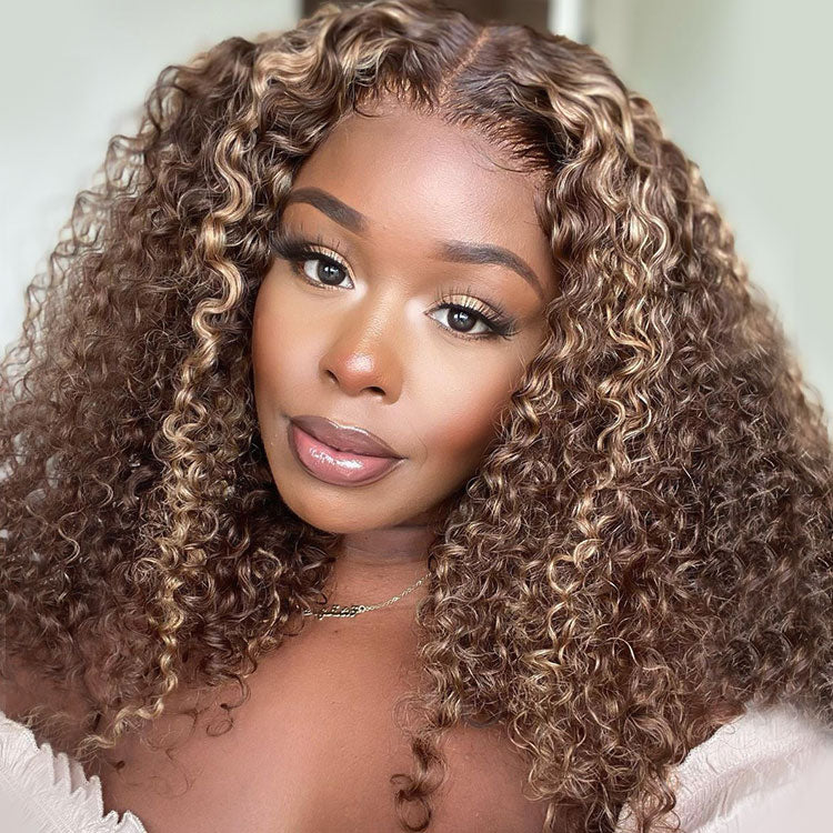Balayage Highlight Wigs Curly Human Hair Wig With Highlights