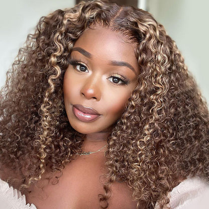 Balayage Highlight Wigs Curly Human Hair Wig With Highlights For Women