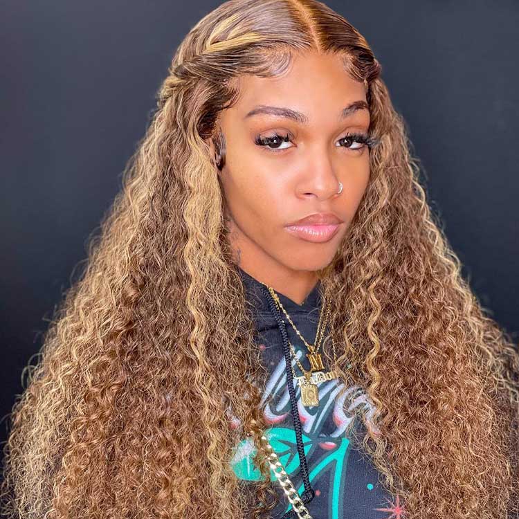 Balayage Highlight Wigs Curly Human Hair Wig With Highlights