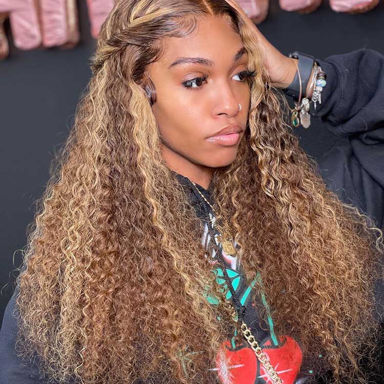 Balayage Highlight Wigs Curly Human Hair Wig With Highlights For Women
