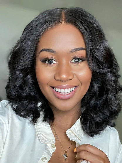 Loose Body Wave Wig Super Invisible 5x7 Lace Front Short Bob Ready To Go Wig With Elastic Drawstring