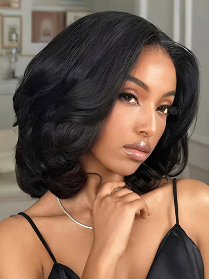 Loose Body Wave Wig Super Invisible 5x7 Lace Front Short Bob Ready To Go Wig With Elastic Drawstring