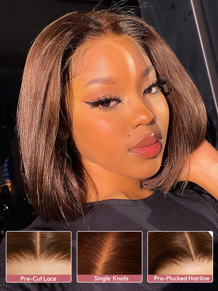 Short Brown Bob Wig Straight LY Lace 5x7 Closure Wig