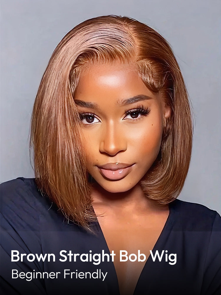Short Brown Bob Wig Straight LY Lace 5x7 Closure Wig