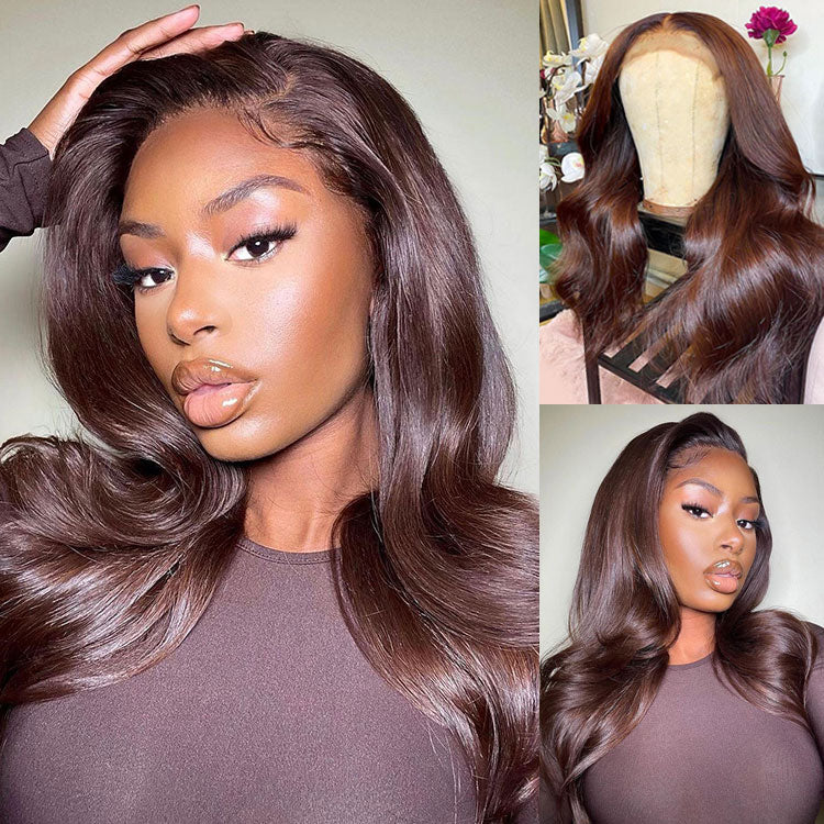Dark Brown Human Hair Lace Front Wigs Straight Real Human Hair Wig