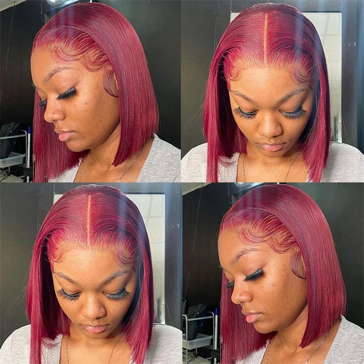 Burgundy Bob Wigs 99J Red Blunt Cut Bob Human Hair Wig