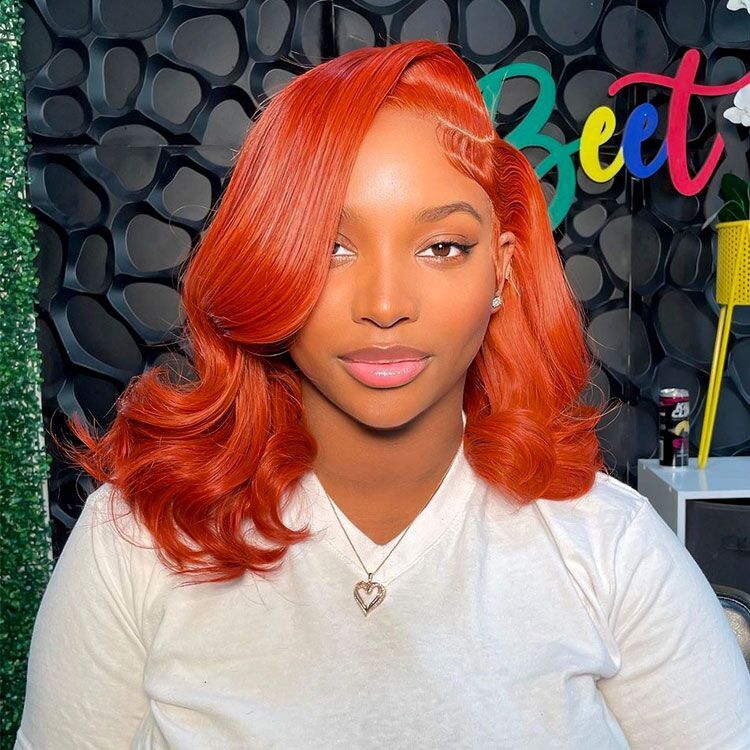 Copper Red Bob Wig Short Colored Hair 14 Inch Bob Lace Wig