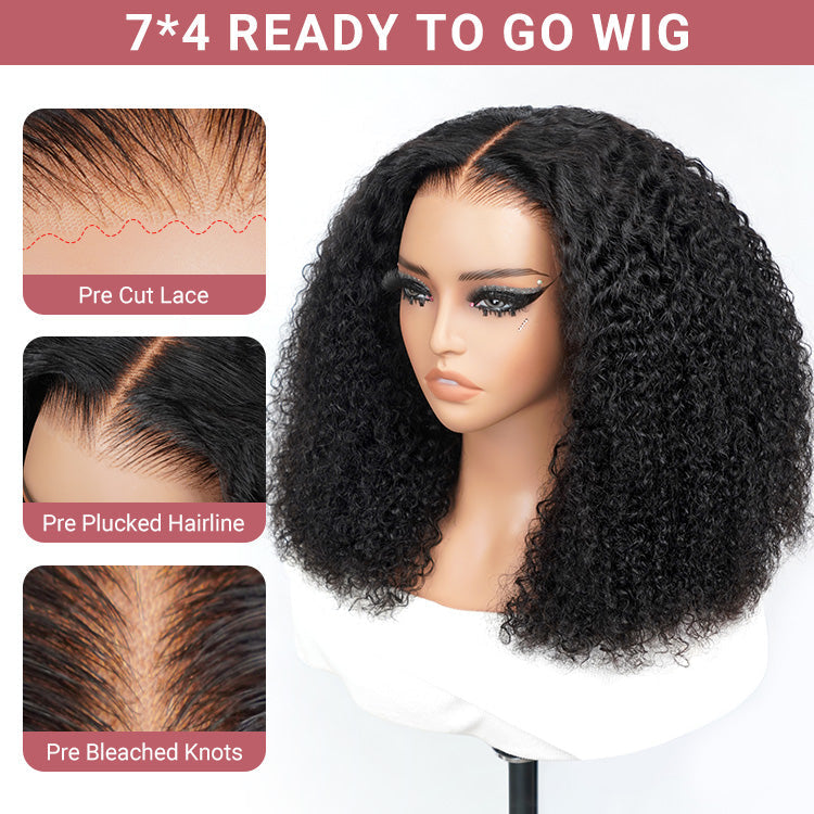 High Quality Curly Human Hair Ready To Go 4*7 Lace Closure Wigs