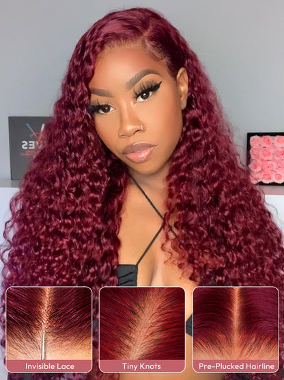 Ready To Go Wigs - 99J Burgundy Deep Wave Lace Front Wigs Customized Pre Colored Deep Weave Hair