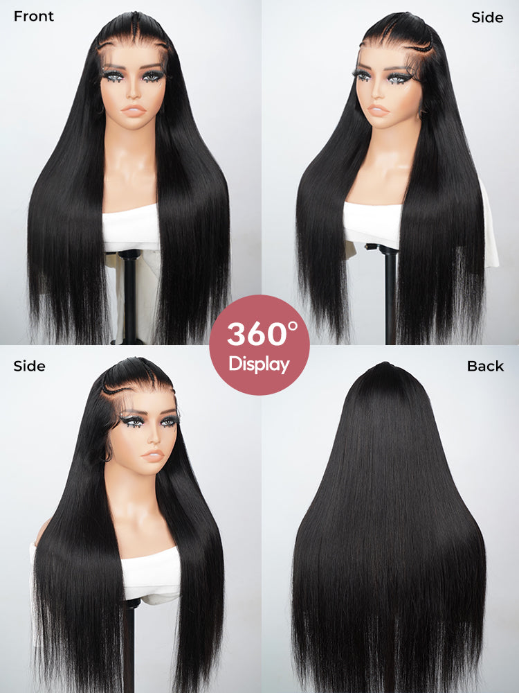 Salon Styled & Pre-Braided Wig No Glue Needed 6x8 Wear & Go Lace Wig With Natural Black Straight