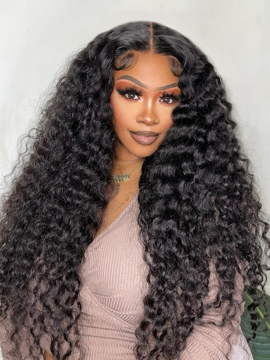 Crimped Deep Wave Human Hair Wigs 150% Density Lace Front Wigs