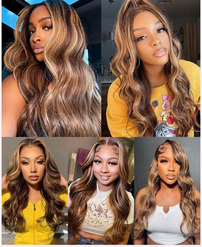 Glueless Ready To Go Wigs - Piano Colored Body Wave 5*5 Closure Wigs With Highlights