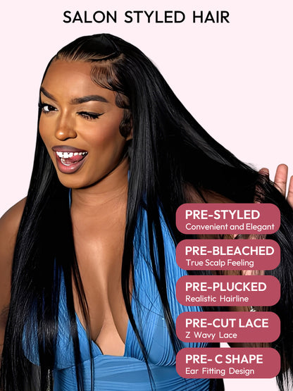 Salon Styled & Pre-Braided Wig No Glue Needed 6x8 Wear & Go Lace Wig With Natural Black Straight