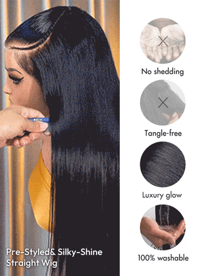 Salon Styled & Pre-Braided Wig No Glue Needed 6x8 Wear & Go Lace Wig With Natural Black Straight