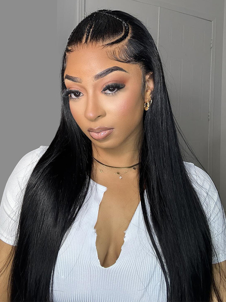 Salon Styled & Pre-Braided Wig No Glue Needed 6x8 Wear & Go Lace Wig With Natural Black Straight