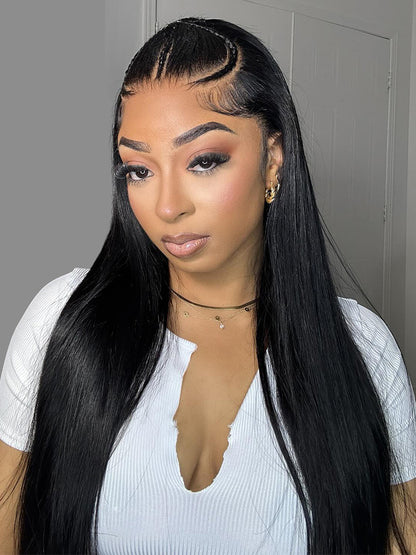 Salon Styled & Pre-Braided Wig No Glue Needed 6x8 Wear & Go Lace Wig With Natural Black Straight