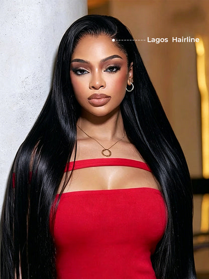 Natural Lagos Hairline Straight 13x6 HD Transparent Lace Front Wig Human Hair No Glue Needed