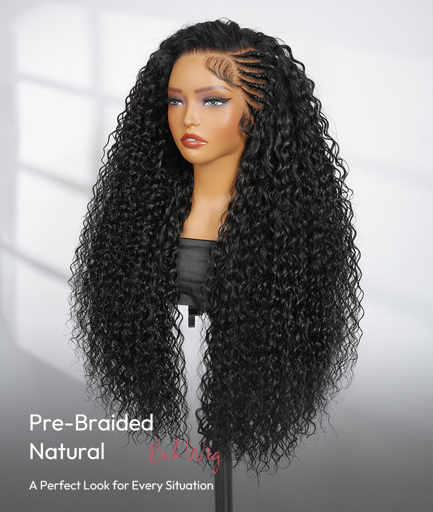 13x6 HD Lace Front Wear and Go Wig Side Pre-Braided Wig With Natural Wave Voluminous Human Hair
