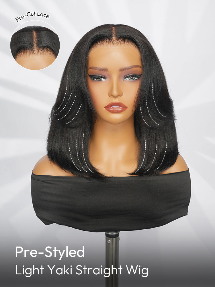 Pre-Layered Wig With Light Yaki Straight Texture 5x7 Lace Short Bob Wig For Beginner Friendly Glueless Human Hair