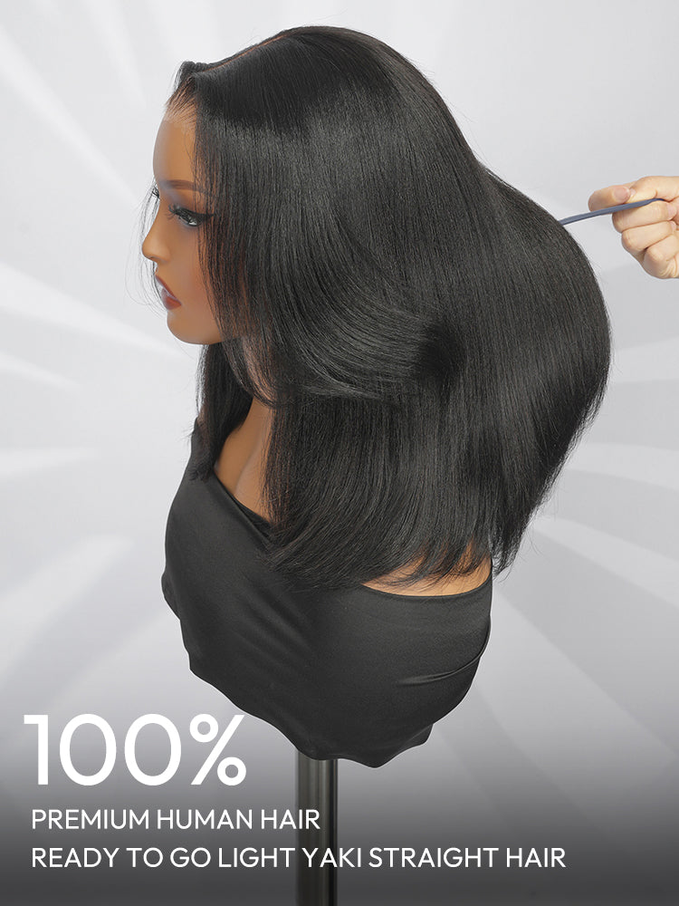 Pre-Layered Wig With Light Yaki Straight Texture 5x7 Lace Short Bob Wig For Beginner Friendly Glueless Human Hair